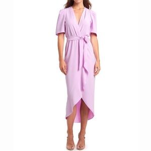 Lilac Wrap Dress Amanda Uprichard Bonjour High-Low Hem Dress in lavender purple
